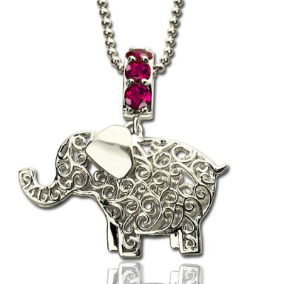 Solid Gold Elephant Charm Necklace with Name Birthstone