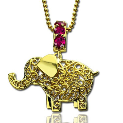 Personalised Elephant Necklace with Name Birthstone - 18CT Gold