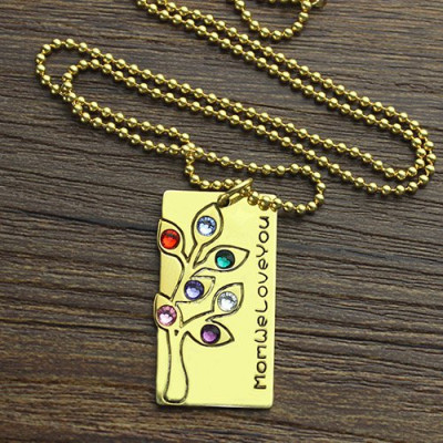 Solid Gold Mothers Birthstone Family Tree Necklace