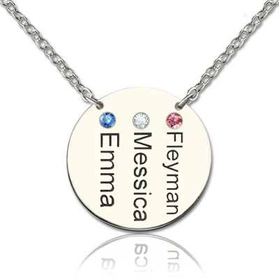 Solid Gold Disc Name Necklace With Names Birthstones