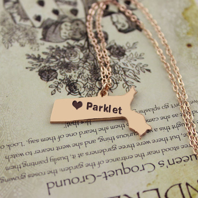 Massachusetts State Shaped Necklaces - Rose Gold