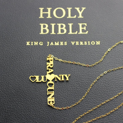 Two Name Cross Name Necklace Gold