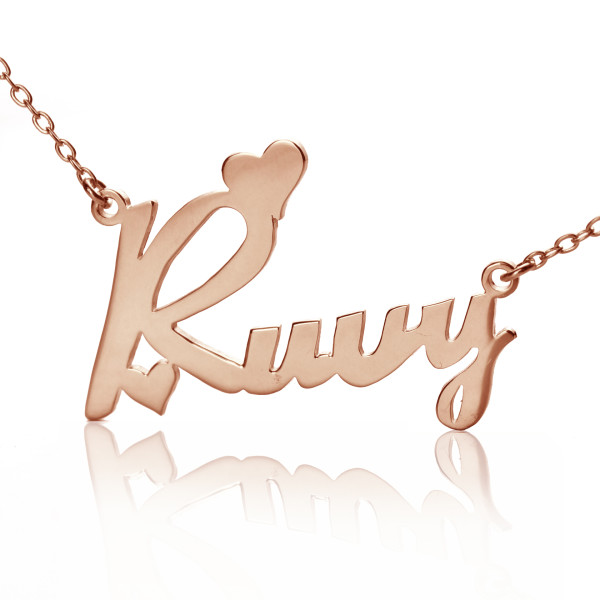 Personalised 18CT Rose Gold Fiolex Girls Fonts Heart Name Necklace