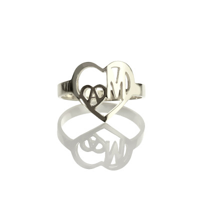 Heart in Heart Double Initials Solid Gold Ring