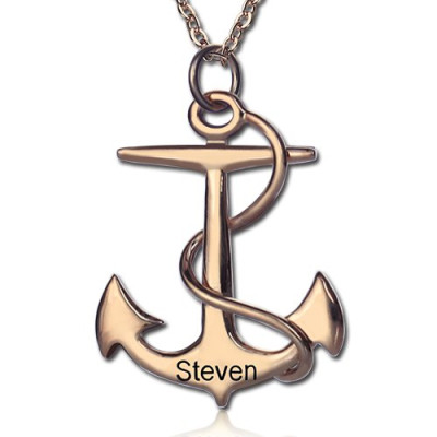 Anchor Name Necklace Charms Engraved Your Name 18CT Rose Gold