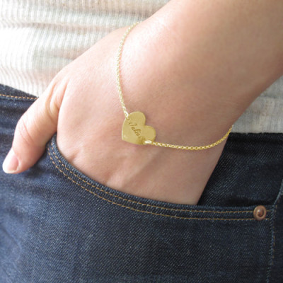 18CT Gold Engraved Couples Heart Bracelet/Anklet