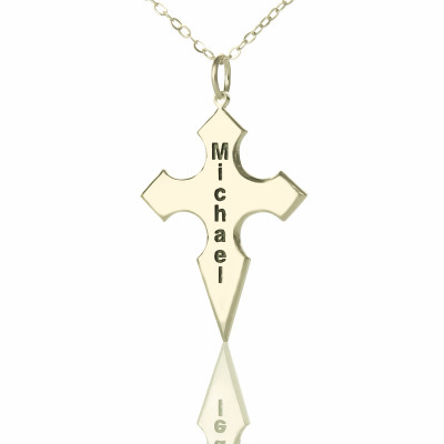 Solid White Gold Conical Shape Cross Name Name Necklace