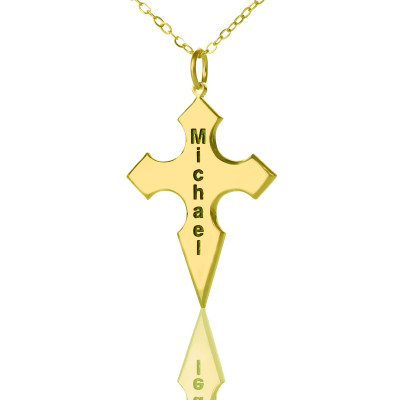 Gold Conical Shape Cross Name Name Necklace