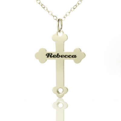 Solid Gold Rebecca Font Cross Name Name Necklace