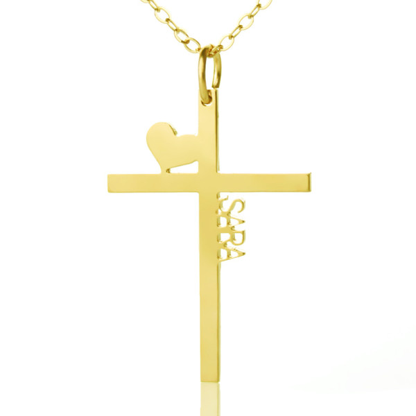 Personalised 18CT Gold Cross Name Necklace with Heart