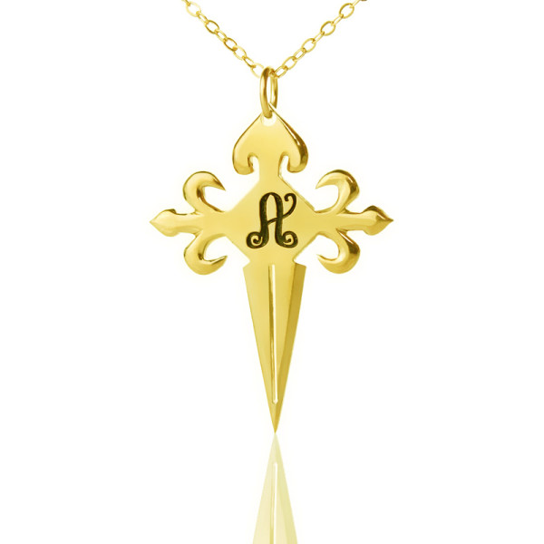 Gold St James Cross Initial Name Necklace