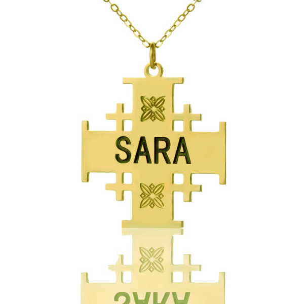 Gold Jerusalem Cross Name Name Necklace