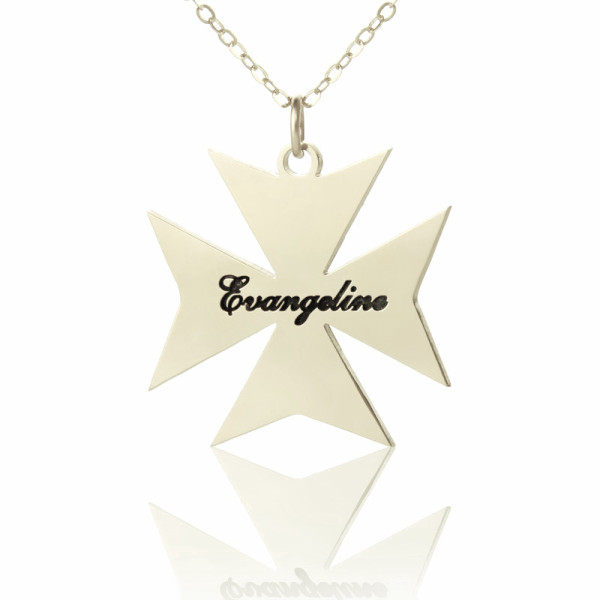 Solid Gold Maltese Cross Name Name Necklace