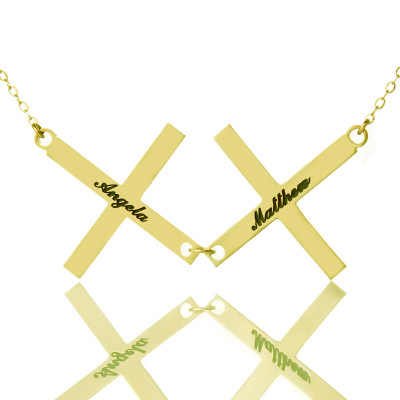 Gold Greece Double Cross Name Name Necklace