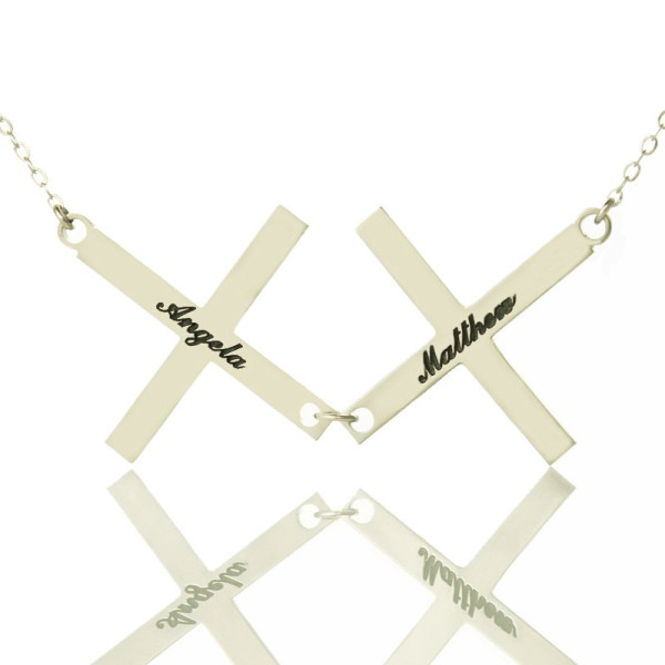 Solid Gold Greece Double Cross Name Name Necklace