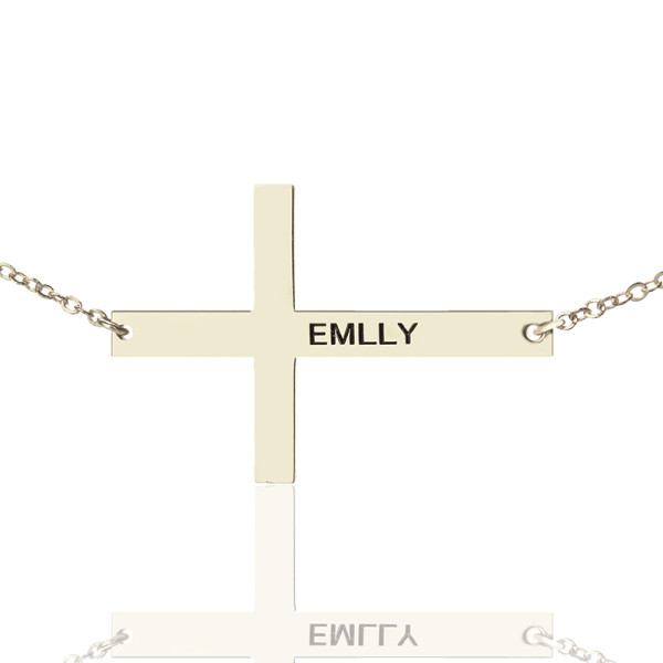 Solid Gold Latin Cross Name Necklace Engraved Name