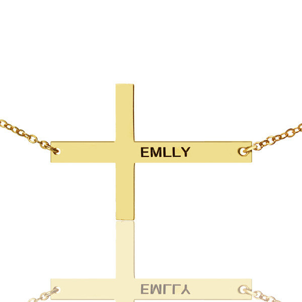 Gold Latin Cross Necklace Engraved Name 1.6"