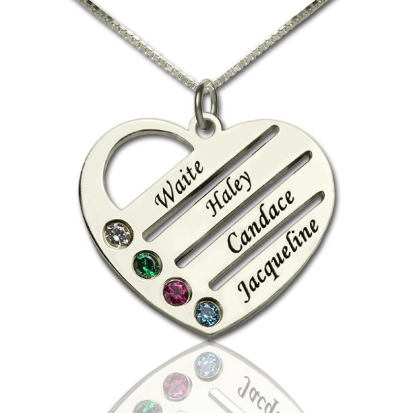 Solid Gold Mothers Heart Necklace Gift with Birthstone Name