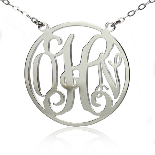 Circle 18CT Solid White Gold Initial Monogram Name Necklace