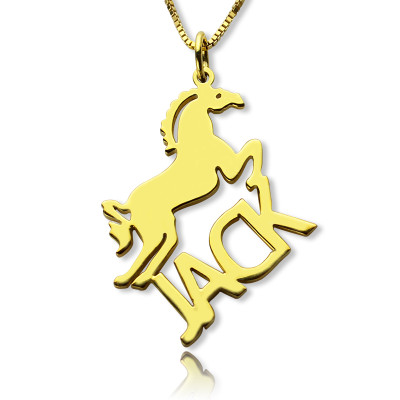 Kids Name Necklace with Horse - 18CT Gold