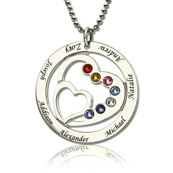 Solid Gold Heart in Heart Birthstone Name Necklace