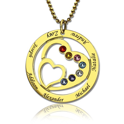 Heart in Heart Birthstone Name Necklace - 18CT Gold