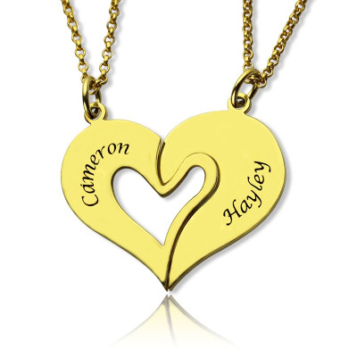 Double Name Heart Friend Necklace Couple Necklace Set - 18CT Gold