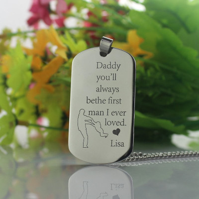 Solid Gold Father's Love Dog Tag Name Necklace