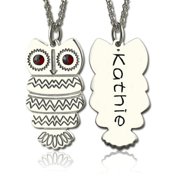 Solid Gold Cute Birthstone Owl Name Necklace for Girls