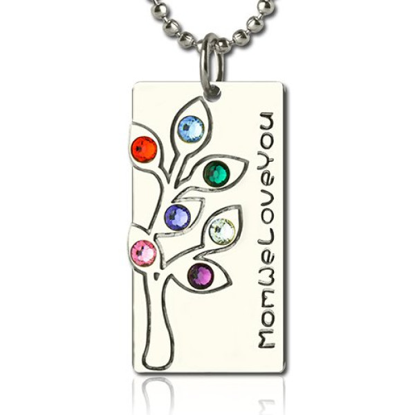 Solid White Gold Birthstone Mother Family Tree Necklace Gifts