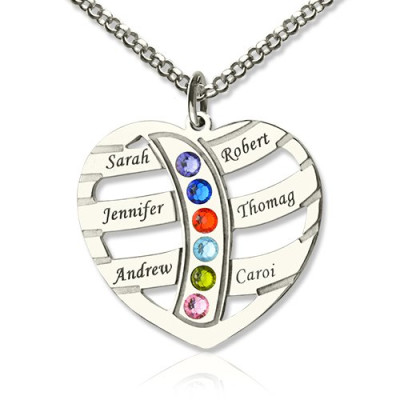 Solid Gold Moms Necklace With Kids Name Birthstone