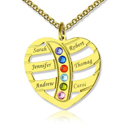 Mothers Necklace With Children Names Birthstones - 18CT Gold
