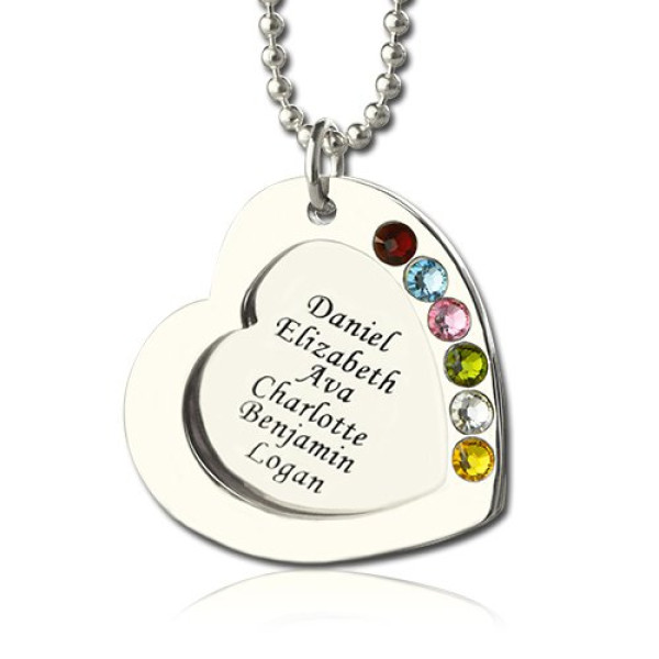 Solid Gold Heart Family Necklace With Birthstone
