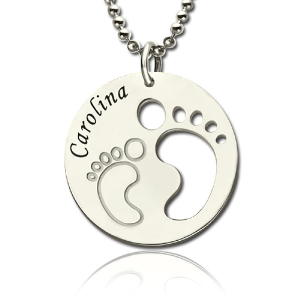 Solid Gold Baby Footprint Name Pendant