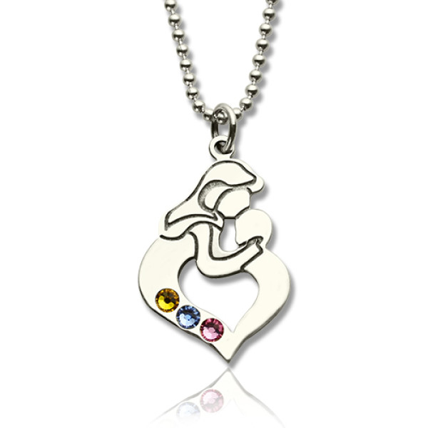 Solid Gold Mother Child Name Necklace with Birthstone