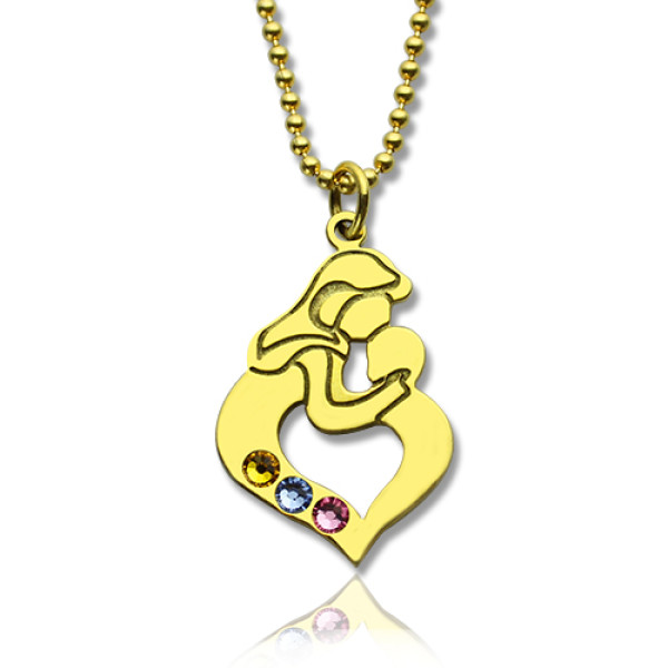 Mother Child Name Necklace with Birthstone Gold