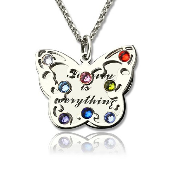 Solid Gold Birthstone Butterfly Necklace