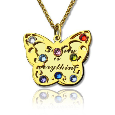 Birthstone Butterfly Necklace - 18CT Gold