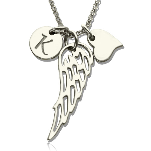Solid Gold Girls Angel Wing Necklace Gifts With Heart Initial Charm