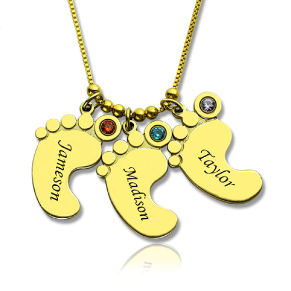 Mother Pendant Baby Feet Necklace - 18CT Gold