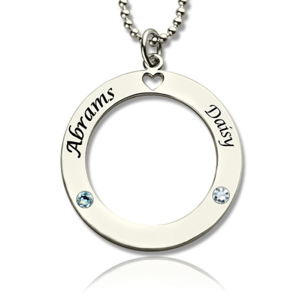 Solid Gold Engraved Circle of Love Name Necklace with Birthstone