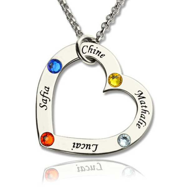 Solid Gold Mother Heart Necklace with Name Birthstone