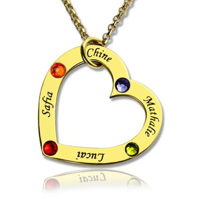 Gold Birthstone Heart Necklace For Mother