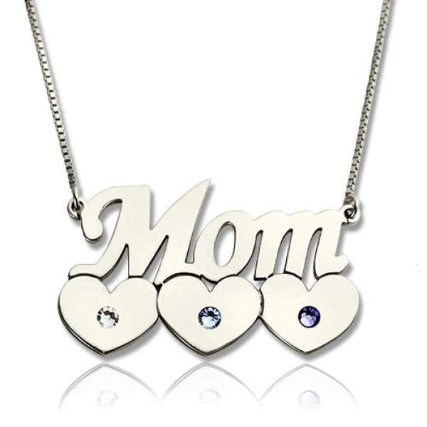 Solid Gold Mother Name Necklace With Children Birthstone