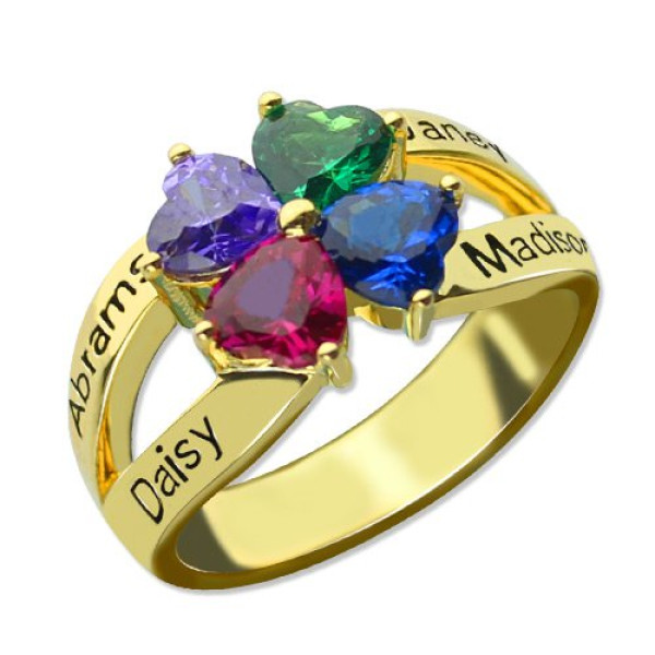 Family Ring for Mom Four Clover Hearts - 18CT Gold