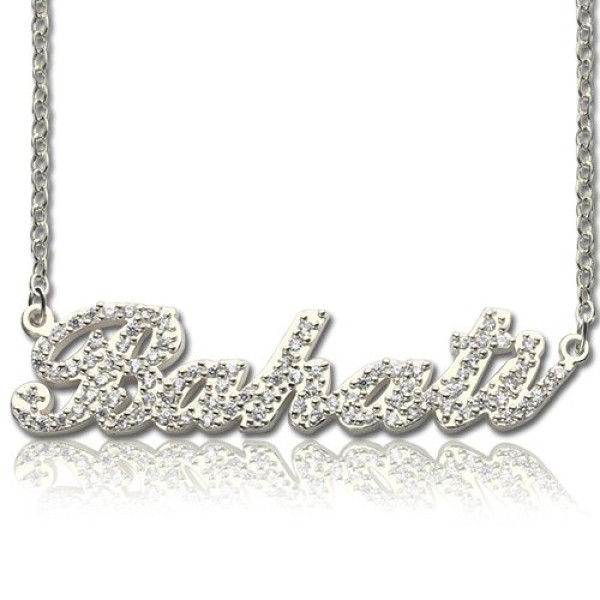18CT White Gold Full Birthstone Carrie Name Necklace