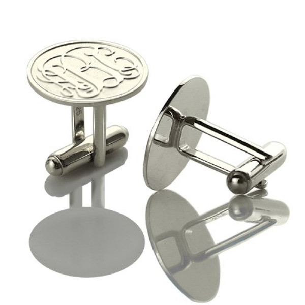 Solid White Gold Engraved Cufflinks with Monogram