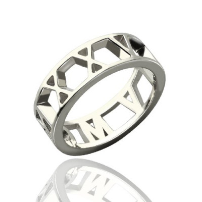 Roman Numerals Open Solid White Gold Rings