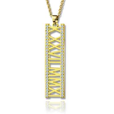 18CT Gold Roman Numeral Necklace With Birthstone
