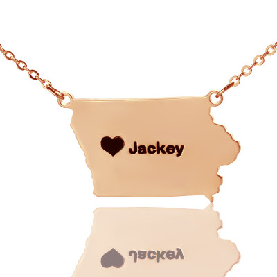 Iowa State USA Map Necklace - Rose Gold